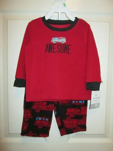 Carters Infant Boys Fleece Red Black Firetruck Sleepwear Set Size 18M NWT - Picture 1 of 7