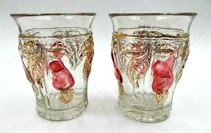 VINTAGE SET OF 2 BOSC PINK PEAR DESIGN INDIANA GLASS TUMBLERS WITH FLARED TOP - Picture 1 of 11
