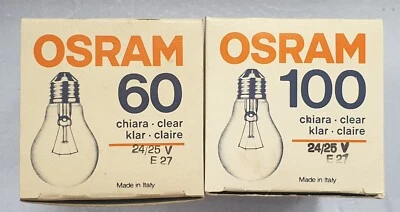 OSRAM LAMPADA INCANDESCENZA GOCCIA CHIARA 40W 60W 100W E27 LUCE CALDA 24V 25V