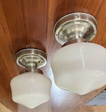Antique Schoolhouse Milk Glass Flush Mount Ceiling Light Fixtures 1930s 1940s