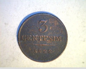 1822 Italia, 3 Centisimo, Moneta in rame di qualità medio-alta (Ity-1) - Foto 1 di 2