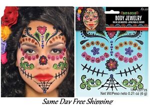 Day of the Dead Face Jewelry Makeup Kit Cosplay Dress Up Día de Muertos fnt 18pc