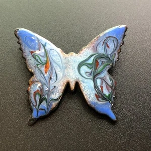 Brooch Pin Artisan Hand Made Blue Swirl Enamel Over Copper Absolutely Gorgeous - Picture 1 of 10