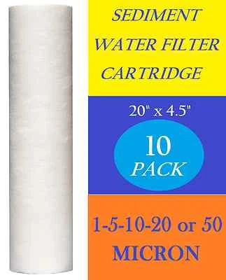10 Pack 4.5" x 20" Sediment Cartridge Spun Polypropylene Water Filter - Image 1 of 4