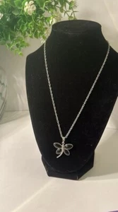 Silver tone dragonfly pendant w/ black wings on lobster clasp silver tone chain - Picture 1 of 7