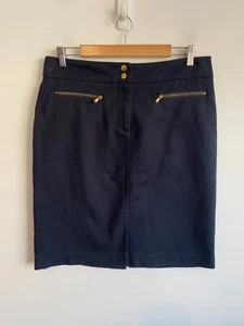 W Lane Cotton Skirt Womens Size 10 Dark Blue Pencil Straight Zip Pockets Slit - Picture 1 of 12