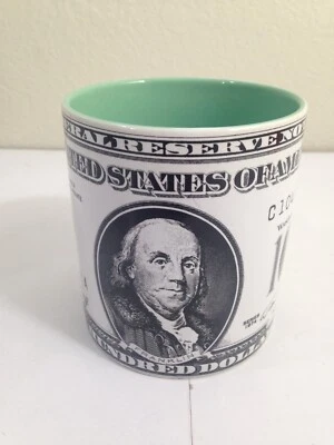 [$100] ONE HUNDRED DOLLAR BILL IMAGE, Ceramic Coffee Cup Mug, Vtg series 1974 - Image 1 of 4