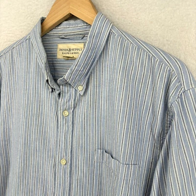 Camisa DENIM & SUPPLY Para Hombre 2XL RALPH LAUREN Rayas Abotonadas Algodón Dadcore Azul Foto 1 de 4