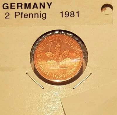 1981-J West German 2 Pfennig Copper Clad Iron Coin  BU - Image 1 of 2