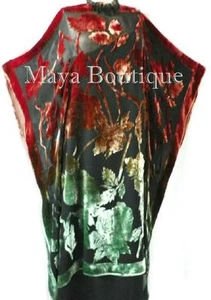 Caftan Dress Kimono Silk Burnout Velvet Dyed Stained Glass Copper & Green Maya - Picture 1 of 3