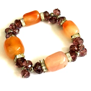 FASHION POLSHED AGATE CRYSTAL BEAD STRETCH BRACELET RHINESTONE ACCENTS - Picture 1 of 2