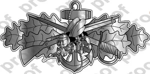 STICKER USN COMBAT SEABEE BADGE SILVER - Picture 1 of 1