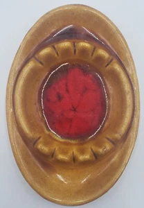 VINTAGE CALIF USA NO. 115 POTTERY ASHTRAY MCM RETRO BROWN/RED HIPPY CHIC - Picture 1 of 5