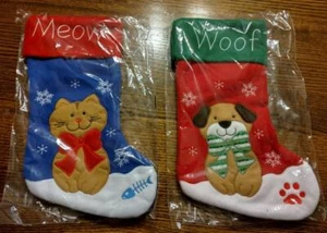 Adorable Kitty Cat or Puppy Dog Christmas Meow or Woof Stocking New ~ You Choose - Picture 1 of 9