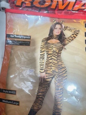 USADO Roma Tigresa Atrevido Body Adulto Mujer Disfraz Animales 3 piezas M/L (Z5) Foto 1 de 4