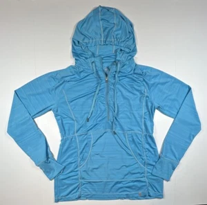 Mandarine Damen großer Pullover sportlich Hoodie Daumenlöcher blau Tasche 1/2 Reißverschluss - Bild 1 von 6