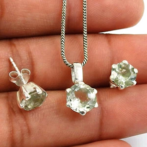 Women Gift Natural Peridot Earrings Pendant Set 925 Silver Jewelry Set - Picture 1 of 8