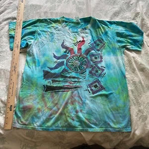 Native American geometric Face The Mountain Tie Dye T Shirt XL green VTG - Picture 1 of 6
