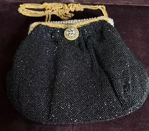 Antiguo bolso francés de noche con cuentas con detalles de diamantes de imitación ZZ355 - Imagen 1 de 7