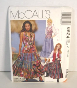 McCall's 6624 Lined Vest & Tiered Skirts (3 Styles) Misses' 12-16 Pattern Uncut - Picture 1 of 2