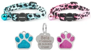 Cat Collar Ancol Leopard Print Safety Quick Release With 27mm Glitter Paw ID Tag - Picture 1 of 3