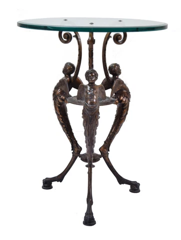 Antique German Figural Cherub Putti Bronze Patinated Iron Occasional Hall Table Cover