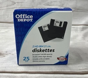 NEW SEALED 25 Office Depot 2HD IBM Formatted 3.5” Floppy Disks Diskettes 1.44 MB - Afbeelding 1 van 6