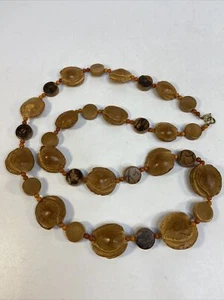 Vintage Nut Bead Necklace Brown Hawaiian Tiki Beach Brown Tan Black 30 Inch - Picture 1 of 8