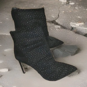 Sam Edelman Size 8 Farren Tulle Pointed Toe Black Boots Glitter High Heel  - Picture 1 of 5