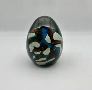 MAGNUM SIGNED MDINA VINTAGE PAPERWEIGHT EGG OVOID TIGER MARBLED - Picture 1 of 5