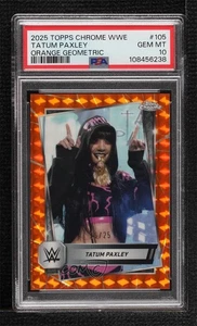 2025 Topps cromo WWE naranja refractor geométrico/25 Tatum Paxley PSA 10 GEM MT - Imagen 1 de 3