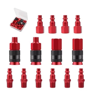 14pcs Air Hose Fittings 1/4" NPT Quick Connect Air Coupler and Plug Kit Red - Picture 1 of 6