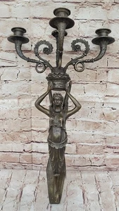 Echt Bronze Cherub Kandelaber Home Art Dekor Wandleuchter hängende Kerzenfigur - Bild 1 von 10
