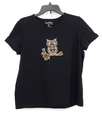 Camisa Coral Bay Mujer Talla PXL Negra Cuentas Búho Manga Corta Cuello Redondo Top Foto 1 de 4