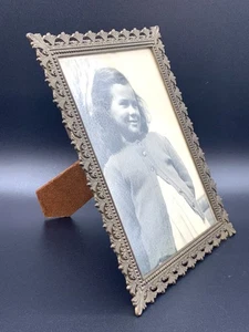 Marco de fotos de metal ornamentado Art Deco vintage caballete trasero hecho en Italia - Imagen 1 de 11