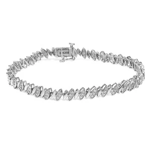 .925 Sterling SIlver 1.00 Cttw Marquise Link Bracelet - Picture 1 of 6