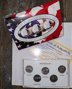 2001 Platinum Edition State Quarter Collection. Pure Platinum Layered. COA - Picture 1 of 3