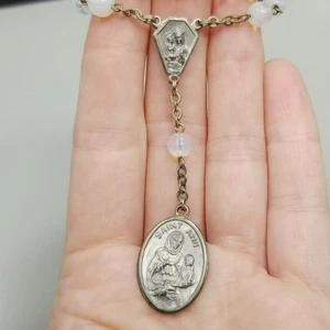 Vintage Pocket Rosary Glass Pray Beads Saint Ann Pray for Us Silver Tone Italy - Picture 1 of 8