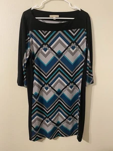 Banana Republic Green Black Gray Geometric Sheath Dress 3/4 Sleeve Size Large - Picture 1 of 3