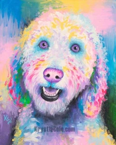 Goldendoodle Kunstdruck von Krystle Cole - Golden Doodle Gemälde, Regenbogen Hund Kunst - Bild 1 von 5