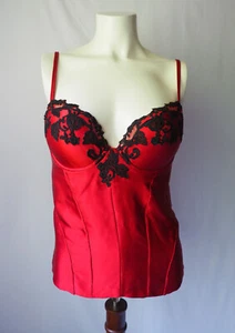 La Perla Italy Silk Blend Lingerie Corset Top Red Satin Black Floral Lace 34C - Picture 1 of 12
