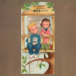 Unused Vintage 1950s American Greetings HAPPY BIRTHDAY 10 YEAR OLD, Tree House - Picture 1 of 6