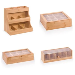 Tea Bag Tidy Storage Box Compartment Caddy Box Organiser With Acrylic Lid - Picture 1 of 29