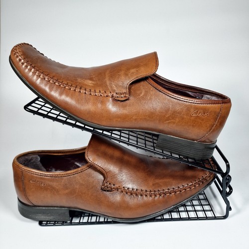 Scarpe Clarks uomo taglia 8 mocassini in pelle marrone passo ferro