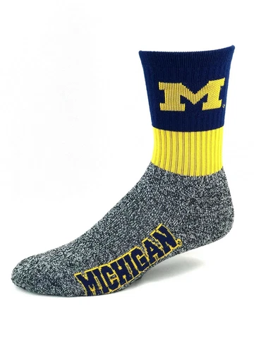 Michigan Wolverines Marbled Foot Yellow & Navy Top Crew Socks Cover