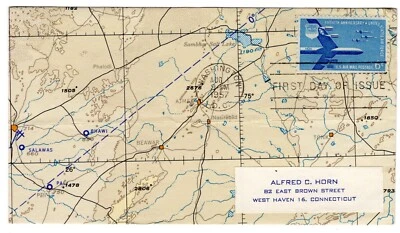 C49 Air Force 50th Anniversary 1957 Airmail FDC -  Hand-folded Map - Alfred Horn - Image 1 of 2