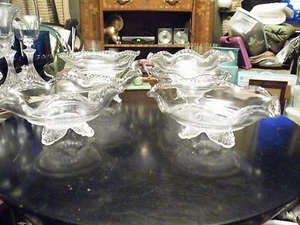 RARE Set of 6 US Glass COLORADO / LACY Medallion Footed Beaded Dessert Cups EAPG - Picture 1 of 5
