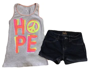 JUSTICE Girls size 10 10 SLIM  HOPE TANK JEAN SHORTS OUTFIT EUC - Picture 1 of 4