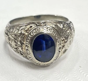Vintage US Naval Academy 10k White Gold Ring Sapphire Class 1929 USNA sz5.5 - Foto 1 di 15