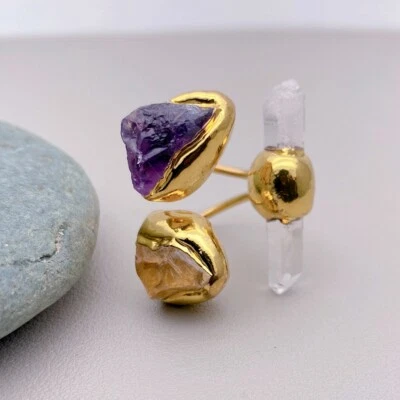 Anillos de dedo de piedras preciosas naturales amatista citrino anillo de cóctel ajustable Foto 1 de 4